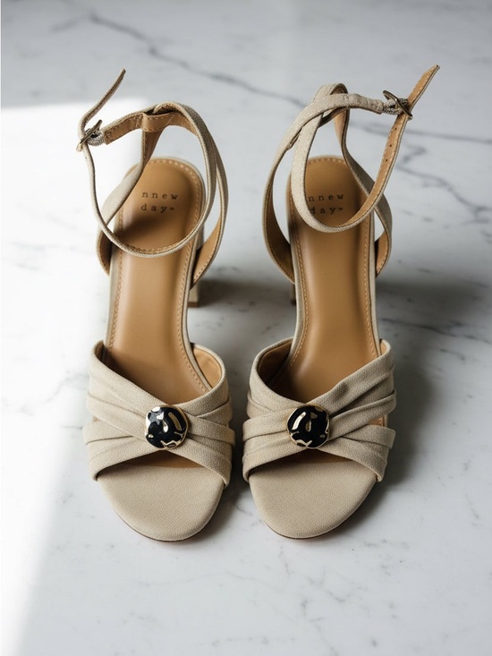 a new day Shoes - a new day Beige Knotted Ankle-Strap Heels with Decorative Button